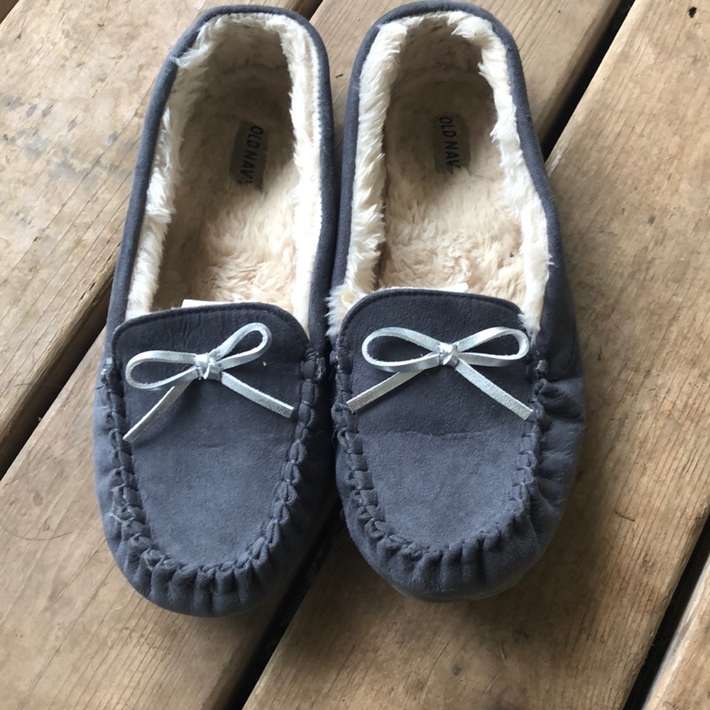 Soft gray moccasins